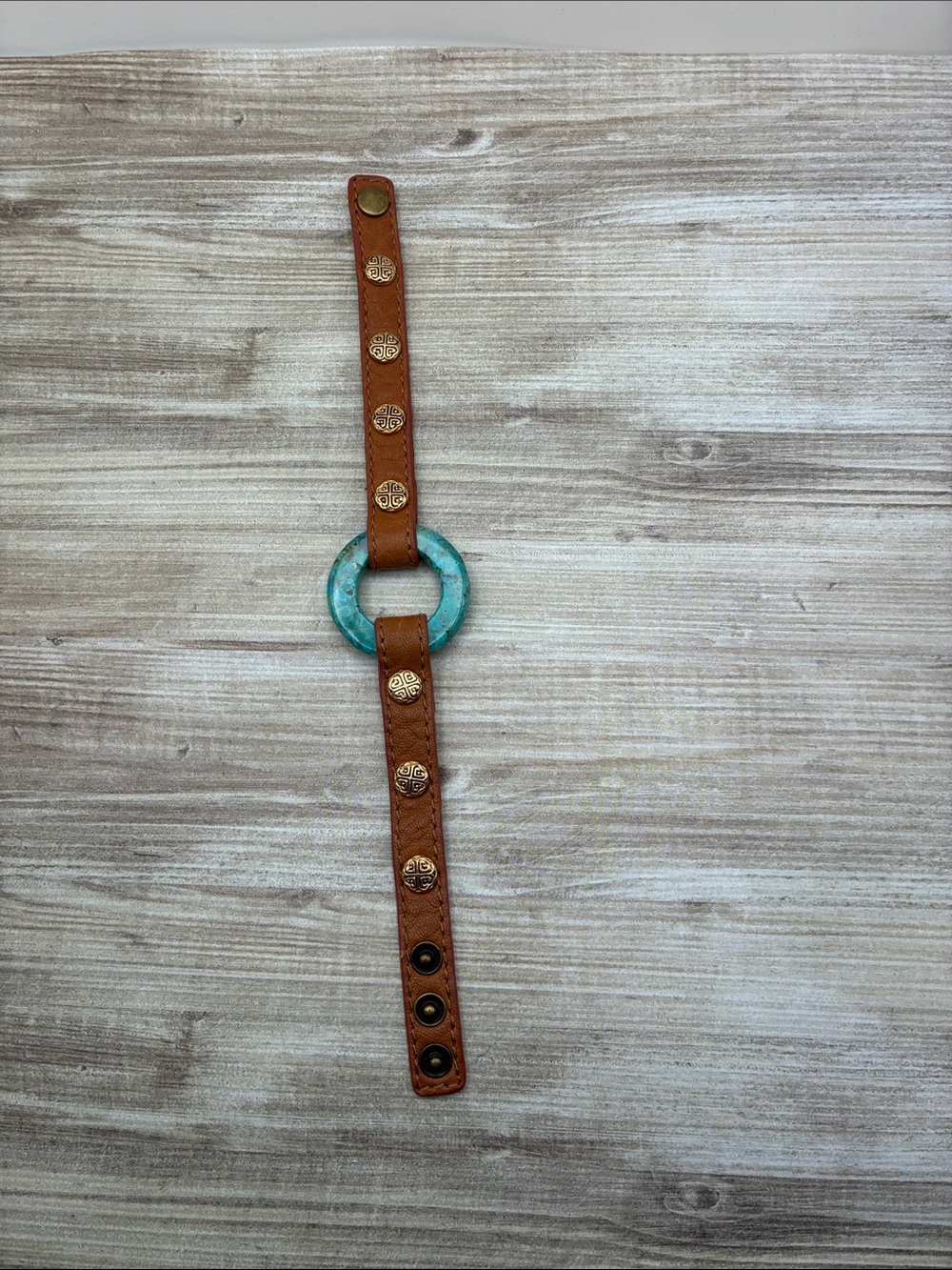 Barse Thai Leather Bracelet with Chrysocolla Stone Ring